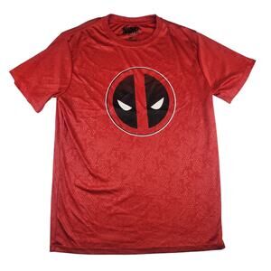 Marvel Deadpool Shirt Mens Small Graphic Red Black White Cap Sleeve Workout